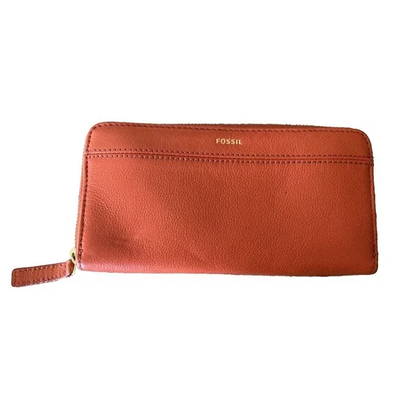 Fossil Bags Vintage Fossil Pebbled Orange Zip Around Leather